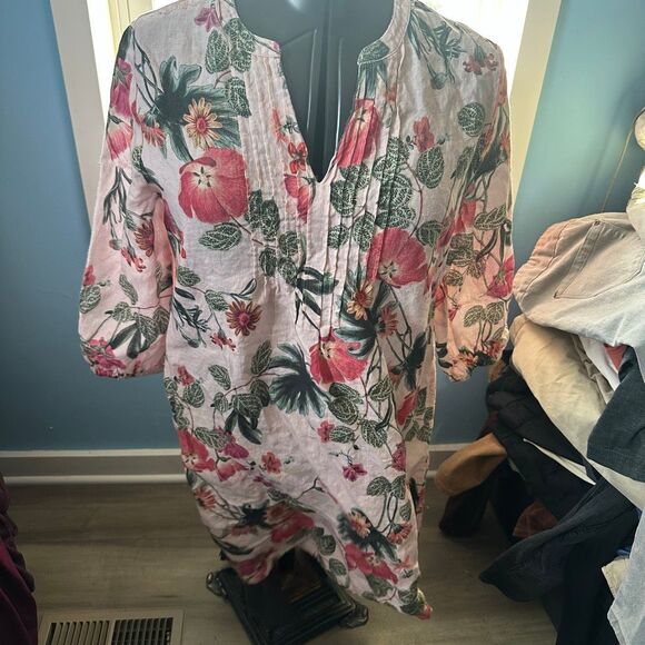 Chico's Tops - Chico’s pink pintuck colorful 0/4-6 linen lagenlook tunic